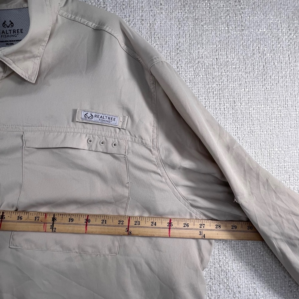 Realtree Fishing Long Sleeve Sun Shirt‎ Tan Mens 2XL Vented Pockets Performance - Picture 5 of 12
